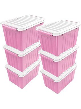 Large Stackable Storage Bins with Lids, Nestable Containers, 72 Quart, 6-Pack